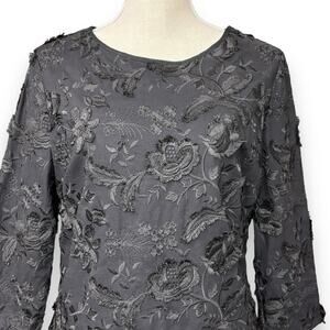 Talbots Black on Black Embroidered Blouse size 8